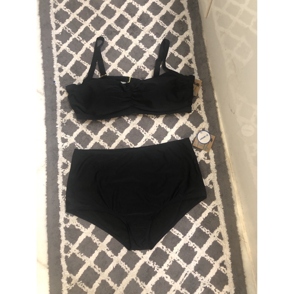 Swimsuits For All Black Strappy Bikini Set Size 18 E/F Top 20 Bottom Retro NWT